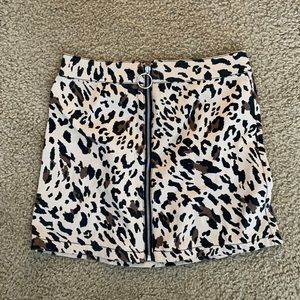 Leopard print denim skirt